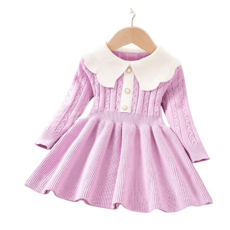 Vestido Inverno De Tricô Manga Longa Infantil Roxo claro- Vilumagazine