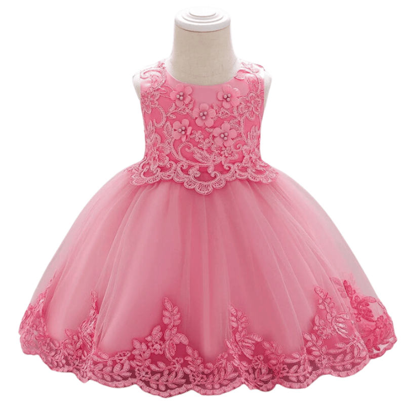 Vestido de Festa Para Bebê Flores de Renda Rosa - Vilumagazine