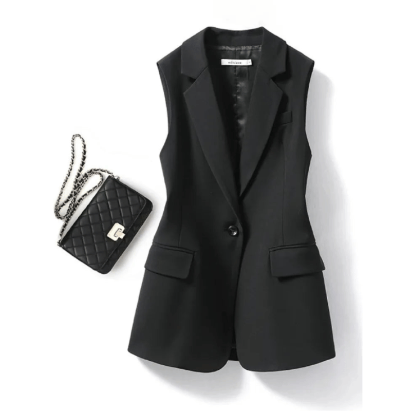 Blazer Sem Mangas Feminino Versátil Preto - Vilumagazine