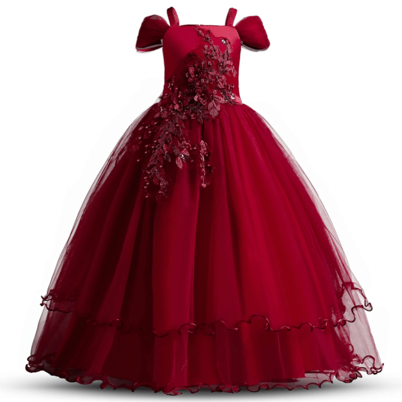 Vestido de Baile Flores em Renda e Tule Vermelho - Vilumagazine