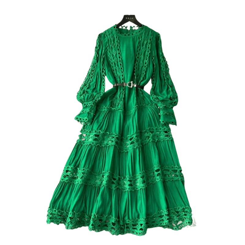 Vestido Feminino Estilo Doce com Recortes Vazados Verde - Vilumagazine