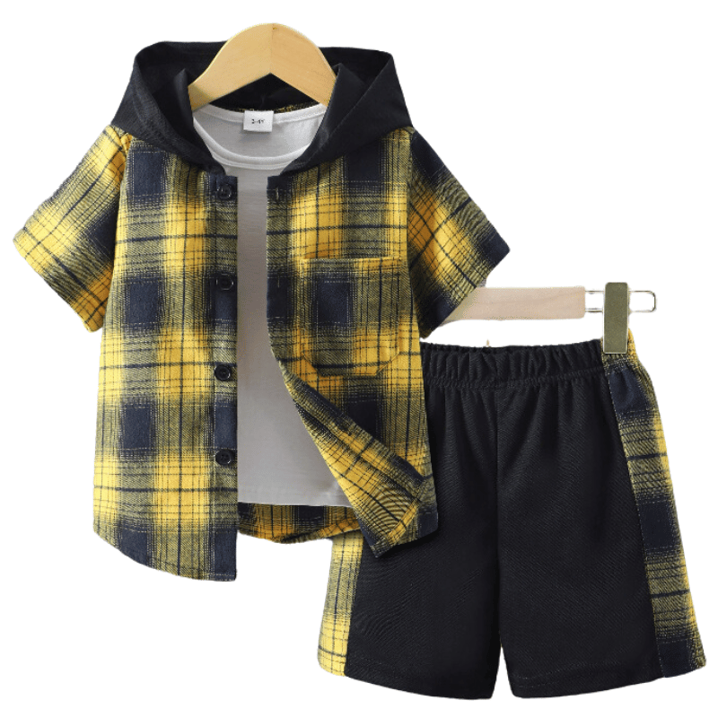 Conjunto Infantil Para Meninos Camisa com Capuz e Bermuda 2Pcs Preto e Amarelo - Vilumagazine