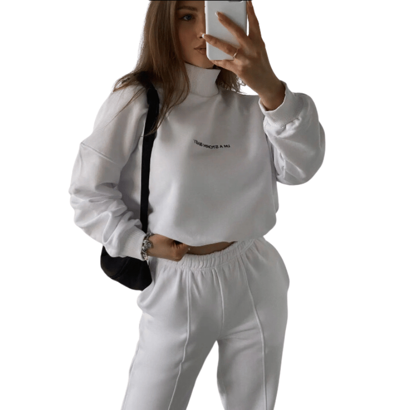 Conjunto de Moletom Feminino de Duas Peças Confortável Branco - Vilumagazine