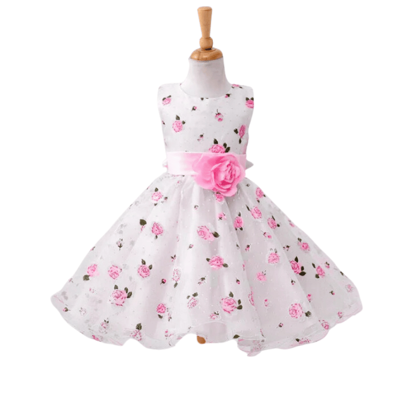 Vestido Infantil Para Festas Estampado com Flores Branco - Vilumagazine