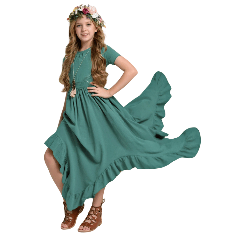 Vestido Infantil de Algodão Longo Verde - Vilumagazine