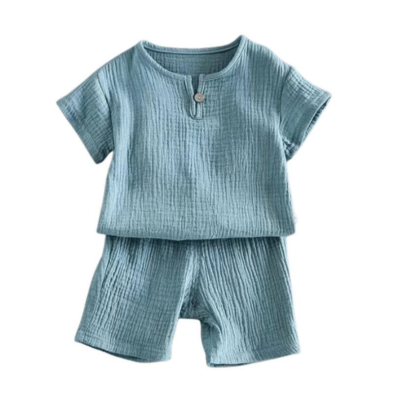 Camiseta e Shorts Infantil Casual Linho e Algodão - Azul - Vilumagazine