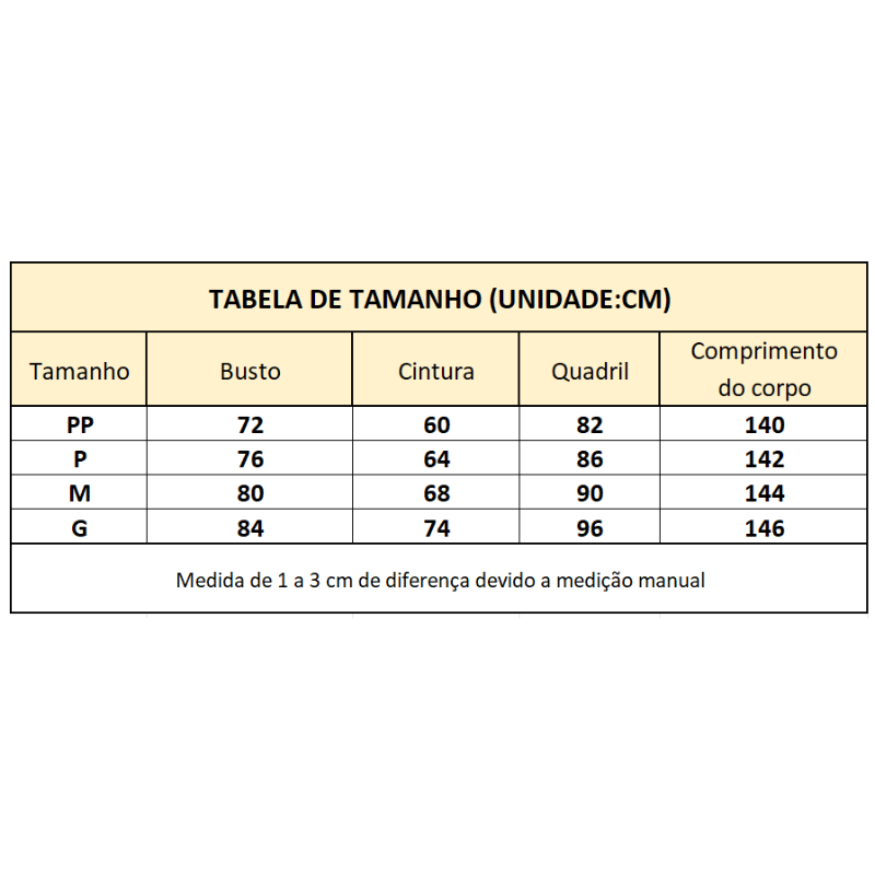 Macacão de Lantejoulas Para Festas Tabela de Medidas - Vilumagazine