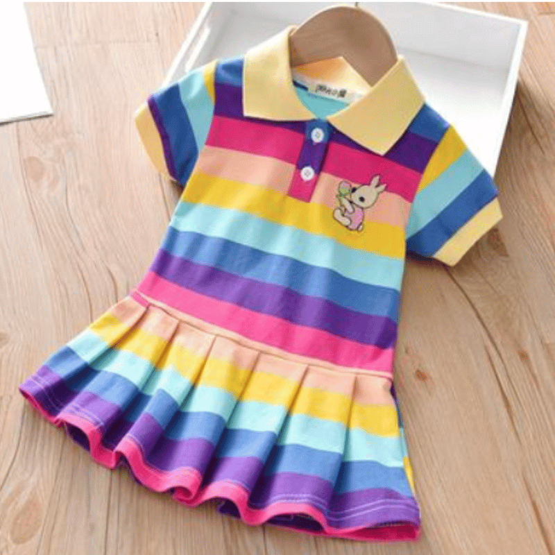 Vestido Infantil Arco-Íris Listrado 3 - Vilumagazine