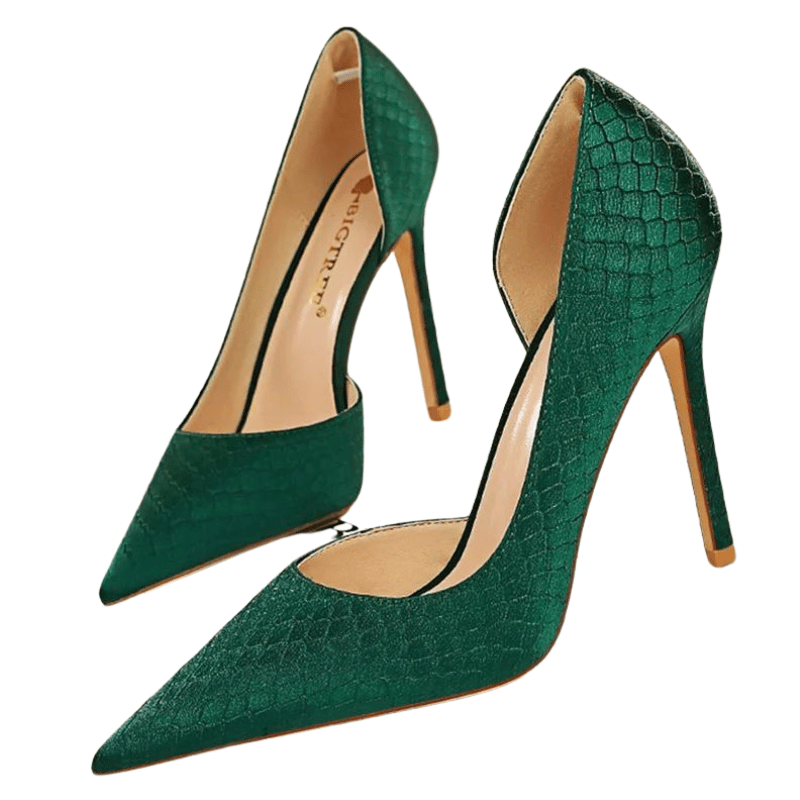 Sapatos de Salto Alto Elegantes Cetim Verde 10,5 cm - Vilumagazine