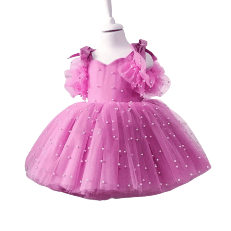 Vestido Infantil Princesa com Pérolas de Malha - Rosa 2 - Vilumagazine