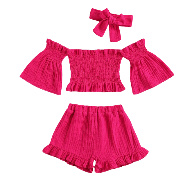 Shorts, Top e Bandana Infantil Moda Verão Rosa - Vilumagazine