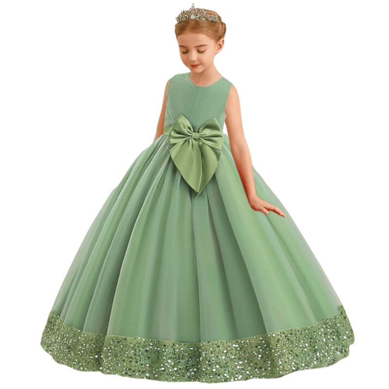 Vestido de Princesa Fofinho com Lantejoulas Verde Claro - Vilumagazine