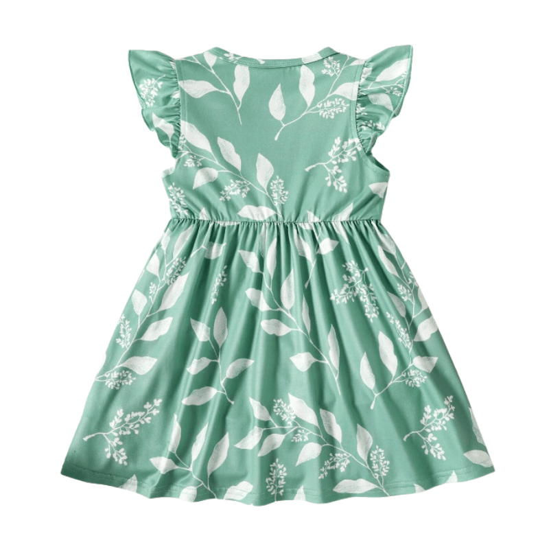 Vestido Infantil Floral Folha Verde Claro-Vilumagazine