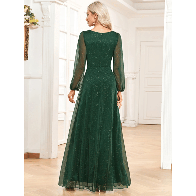 Vestido de Festa Chiffon Elegante Com Brilho Verde - Vilumagazine