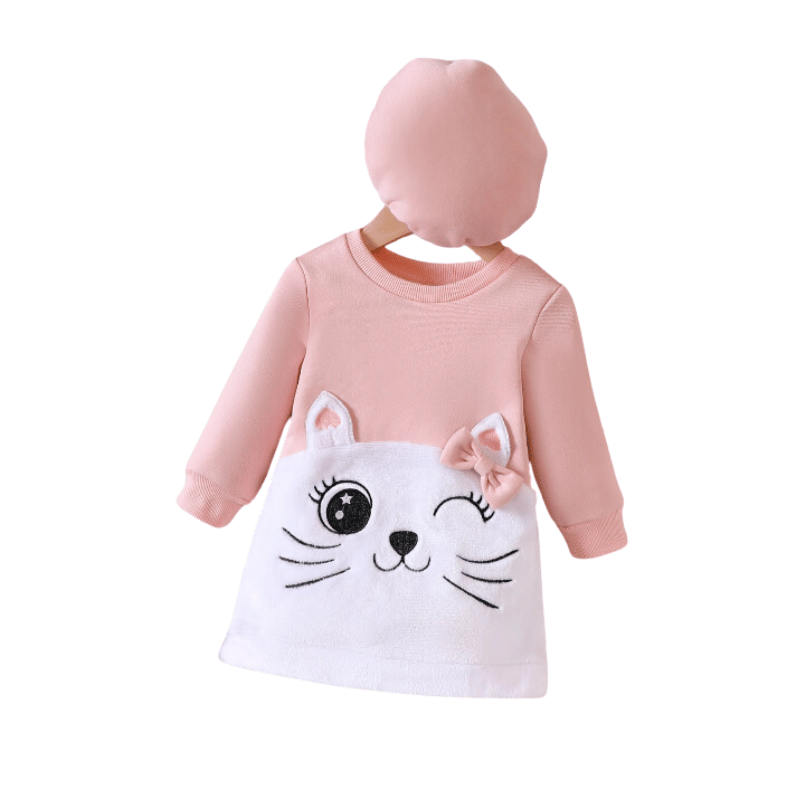 Vestido Gatinho Manga Longa com Chapéu Rosa - Vilumagazine