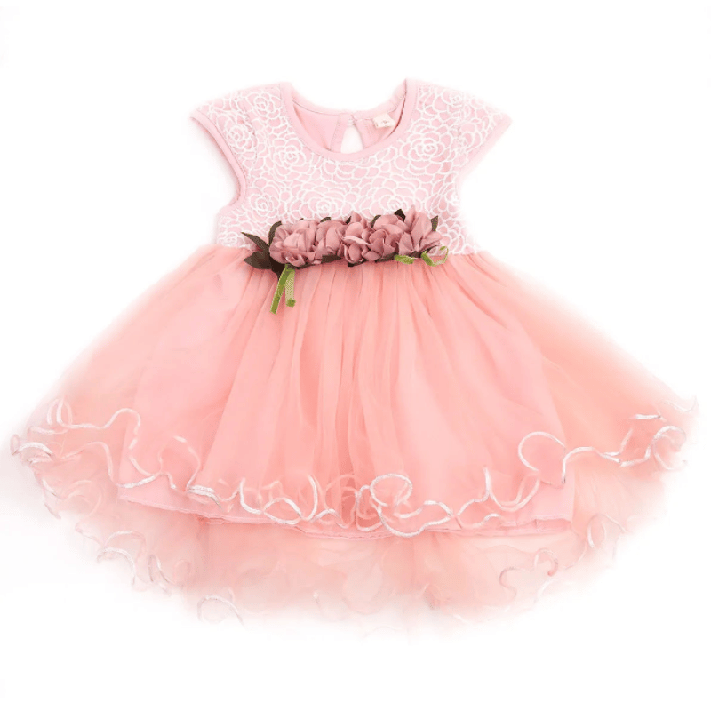 Vestido Infantil Renda com Rosas Rosa - Vilumagazine