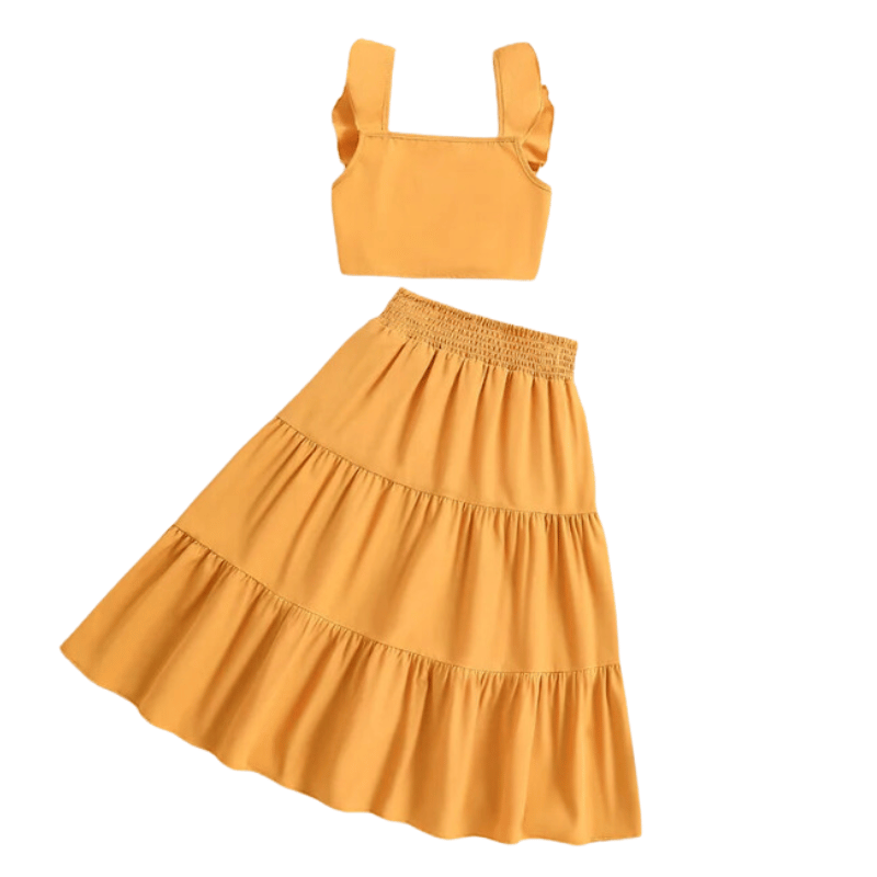 Conjunto Infantil de Top e Saia Casual Amarelo - Vilumagazine