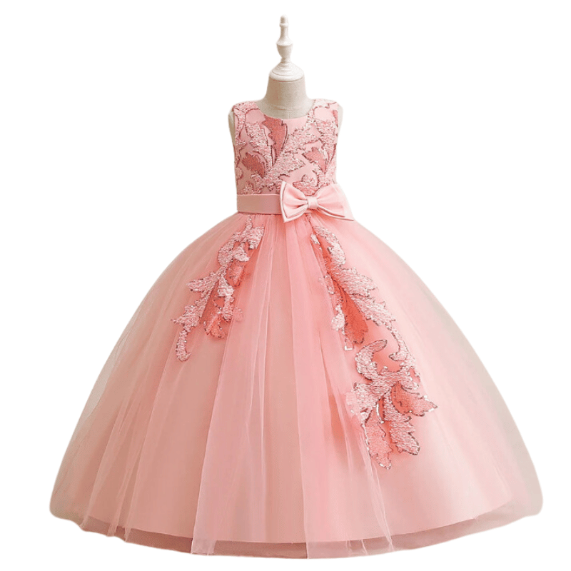 Vestido de Festa Infantil Com Bordado de Renda Rosa - Vilumagazine