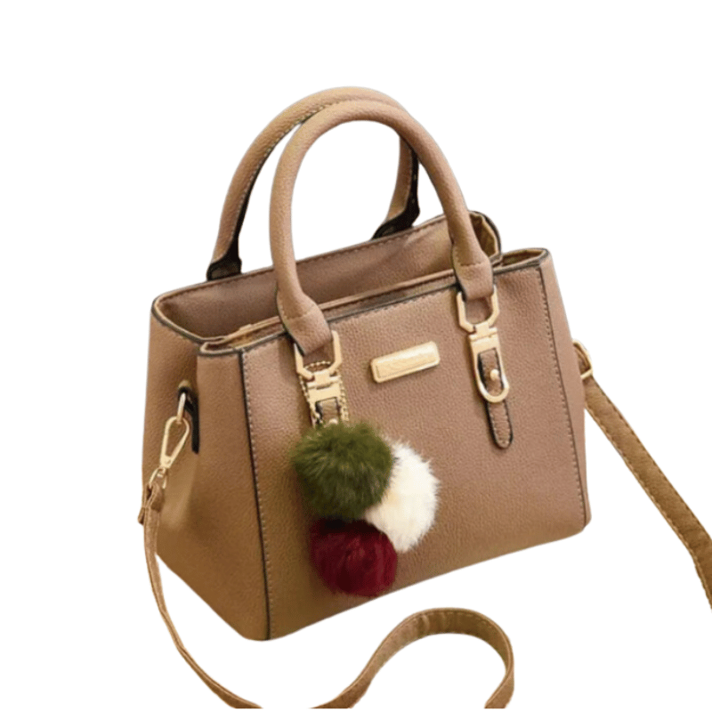 Bolsa Feminina Pingente Pompom Bege-Vilumagazine