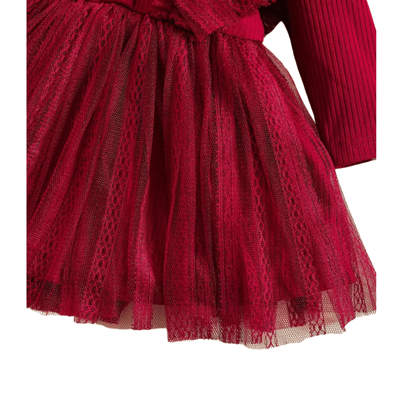 Vestido Infantil Romântico de Malha com Laço de Cabeça Vermelho - Vilumagazine