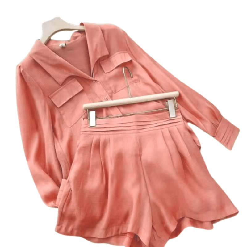 Conjunto Fashion Camisa Manga Longa E Shorts Rosa - Vilumagazine