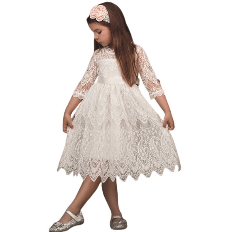 Vestido Infantil Princesa Flor de Renda Branco-Vilumagazine