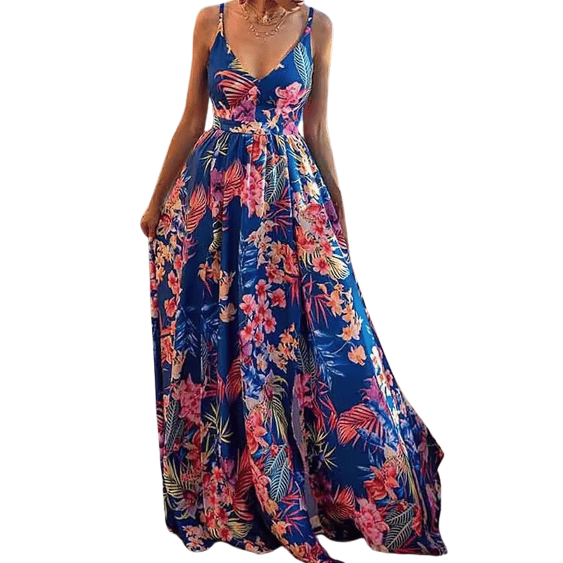 Vestido Estampado de Verão Evasê Azul Floral - Vilumagazine