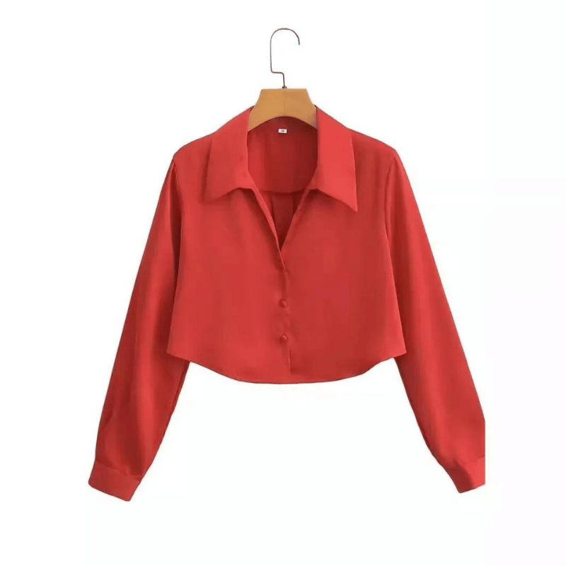 Camisa Feminina Cropped de Manga Longa Vermelho - Vilumagazine