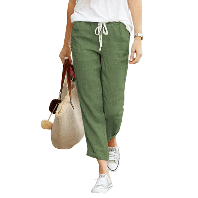 Calça Casual Feminina Solta com Cordão Verde - Vilumagazine