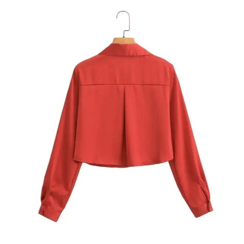 Camisa Feminina Cropped de Manga Longa Vermelho - Vilumagazine