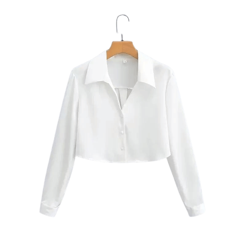 Camisa Feminina Cropped de Manga Longa Branco - Vilumagazine