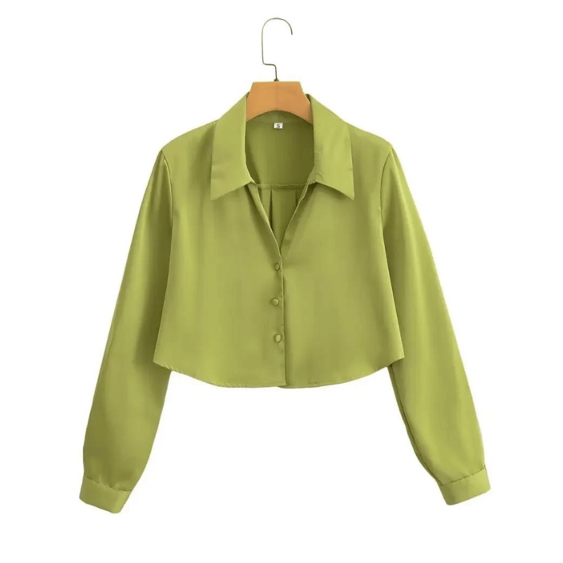 Camisa Feminina Cropped de Manga Longa Verde - Vilumagazine