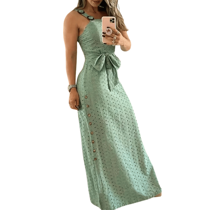 Vestido Feminino com Laço e Fenda Alta Verde - Vilumagazine