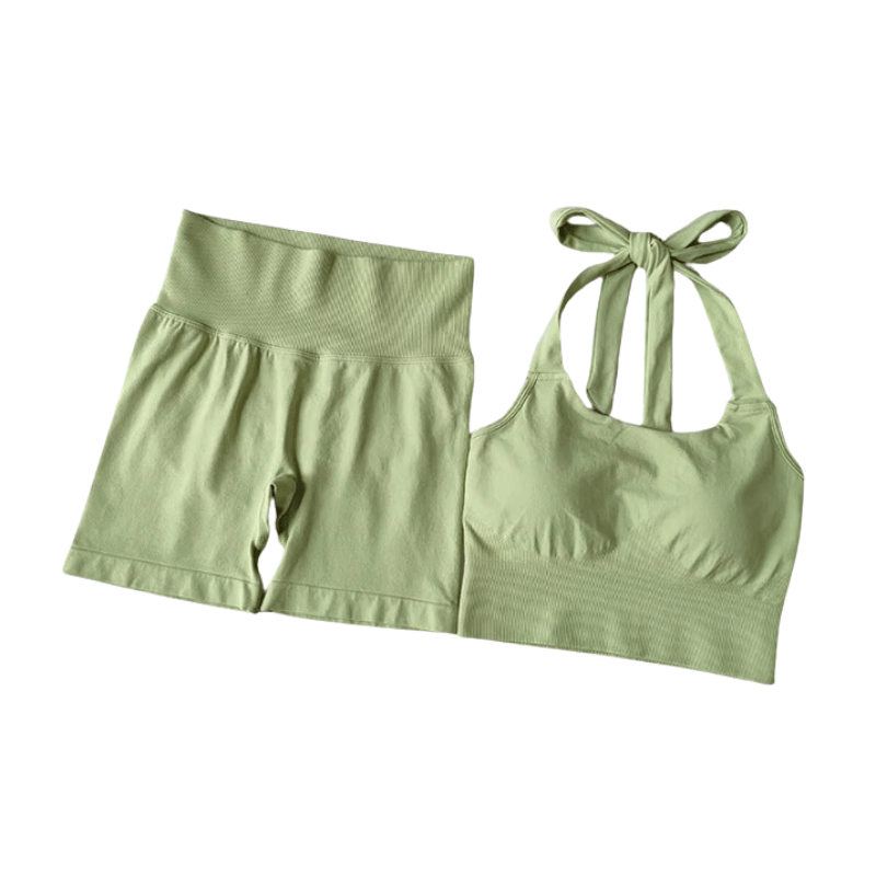 Conjunto Esportivo Top com Amarração e Shorts de Cintura Alta Verde - Vilumagazine