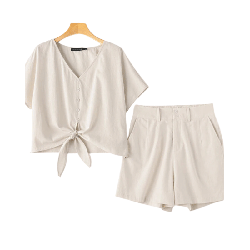 Conjunto Feminino Casual Blusa e Shorts Bege - Vilumagazine