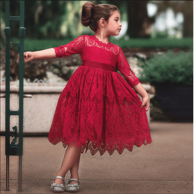 Vestido Infantil Princesa Flor de Renda Vermelho-Vilumagazine