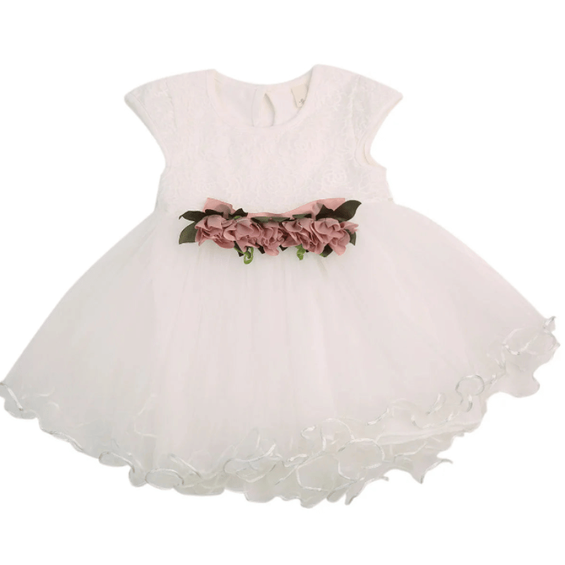 Vestido Infantil Renda com Rosas Branco - Vilumagazine