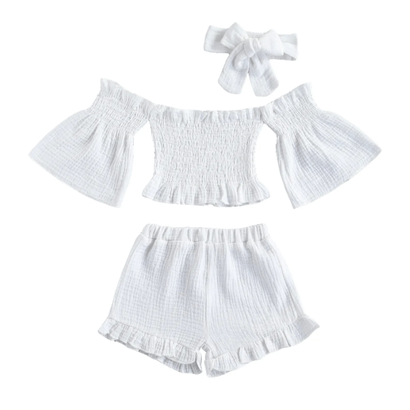 Shorts, Top e Bandana Infantil Moda Branco - Vilumagazine