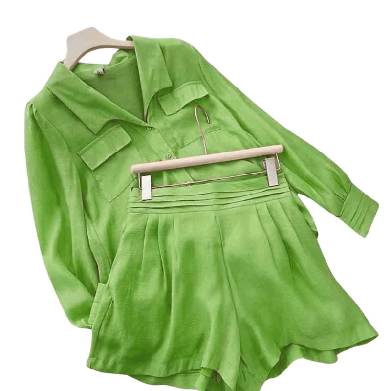 Conjunto Fashion Camisa Manga Longa E Shorts Verde Claro - Vilumagazine