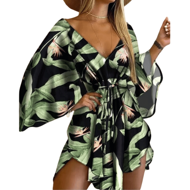 Vestido Feminino Mini com Estampa Floral Verde - Vilumagazine