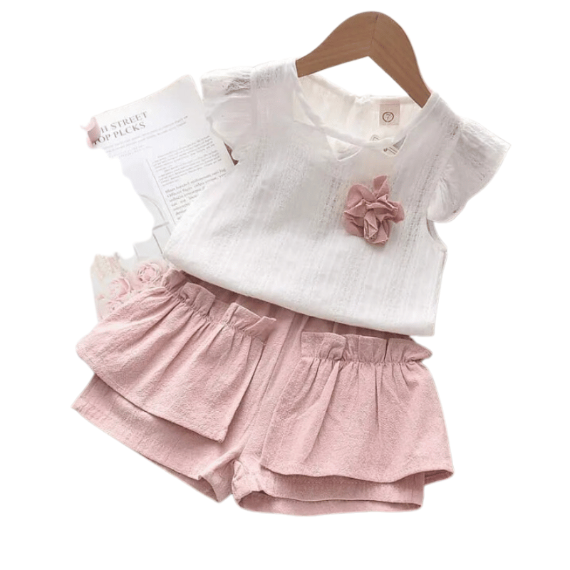 Conjunto Infantil Para Menina Camiseta e Shorts Rosa - Vilumagazine