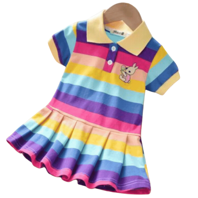 Vestido Infantil Arco-Íris Listrado 3 - Vilumagazine