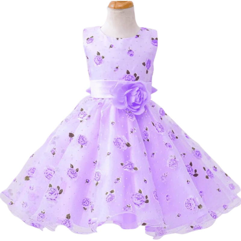 Vestido Infantil Para Festas Estampado com Flores Roxo - Vilumagazine