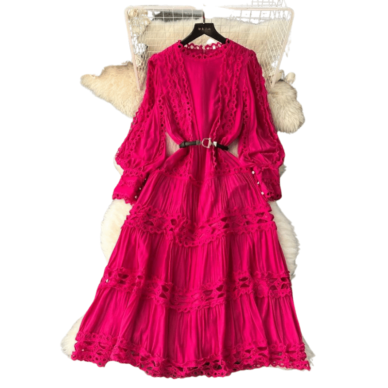 Vestido Feminino Estilo Doce com Recortes Vazados Rosa - Vilumagazine