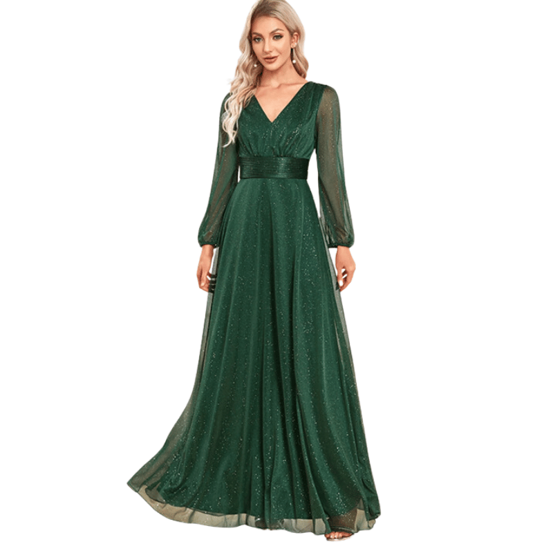 Vestido de Festa Chiffon Elegante Com Brilho Verde - Vilumagazine