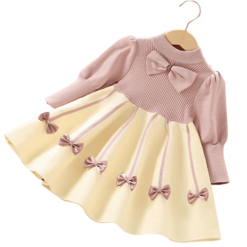 Vestido Infantil Feminino Tricô Laços Rosa-Vilumagazine