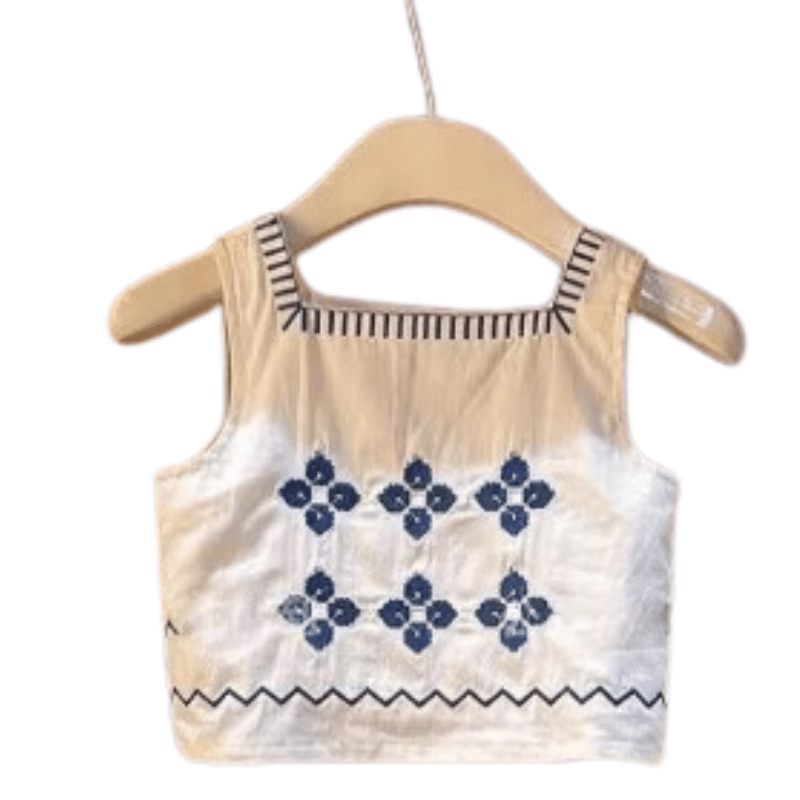 Conjunto Infantil Top e Saia com Bordado Floral - Branco - Vilumagazine