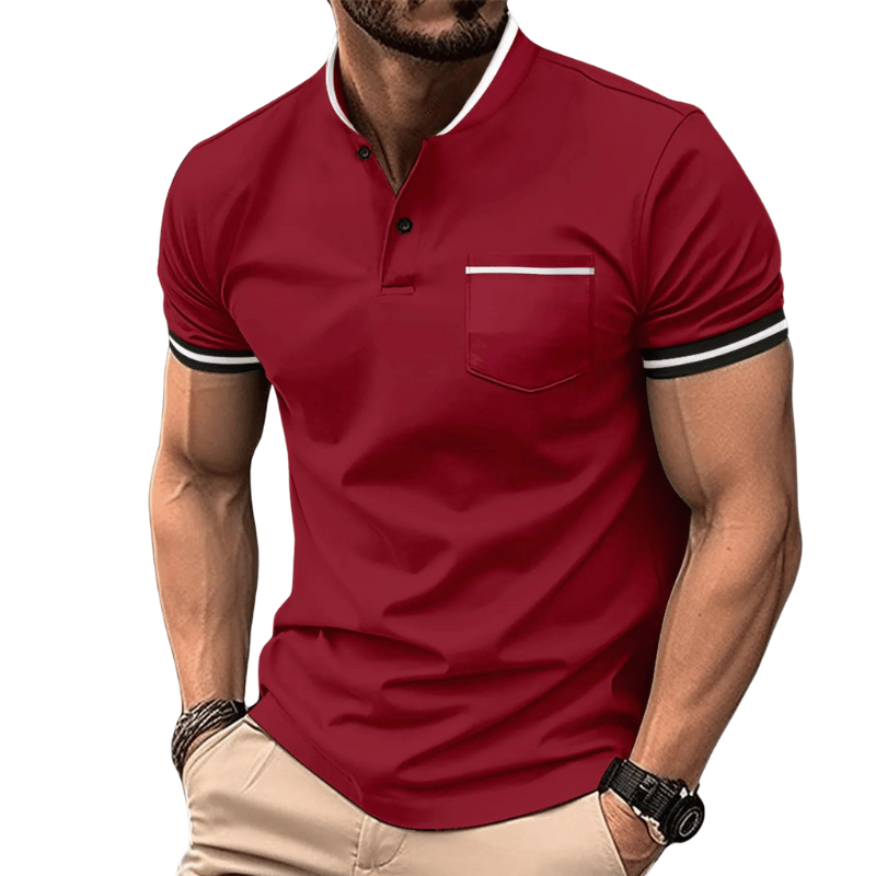 Camiseta Masculina com Manga Curta e Gola Alta Vermelho - Vilumagazine