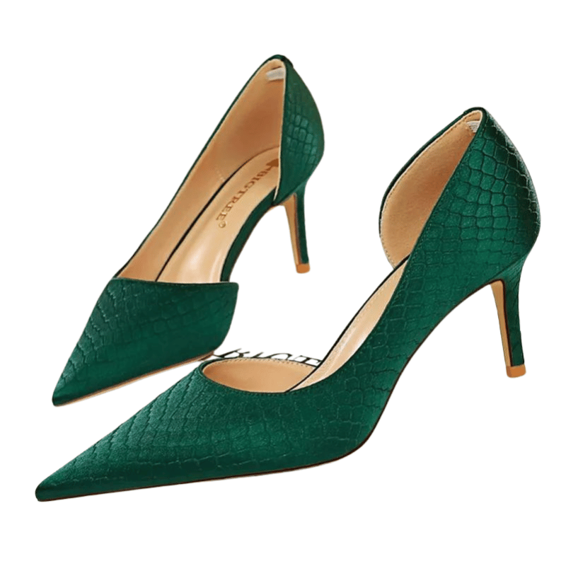 Sapatos de Salto Alto Elegantes Cetim Verde 7,5 cm - Vilumagazine