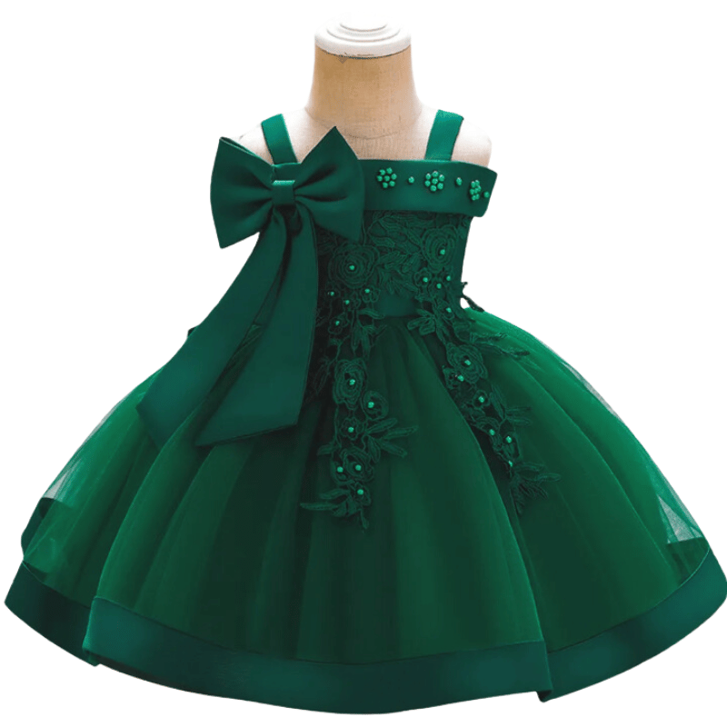 Vestido de Festa Bebê Laço e Renda Verde Escuro - Vilumagazine